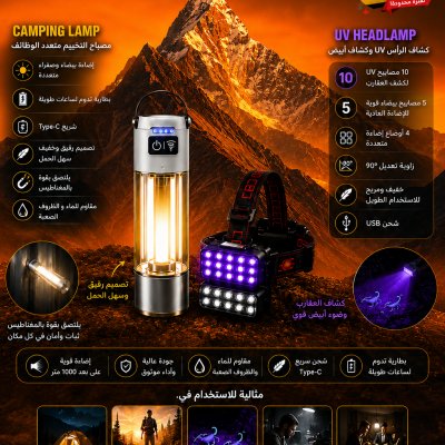 Premium pack 2x1 Lampe torche plus Lampe frontale à lumière blanche et UV
