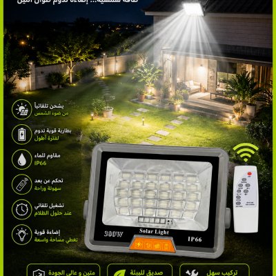 Progecteur led solaire étanche ip66 en abs 300w pour éclairage routier extérieur rural